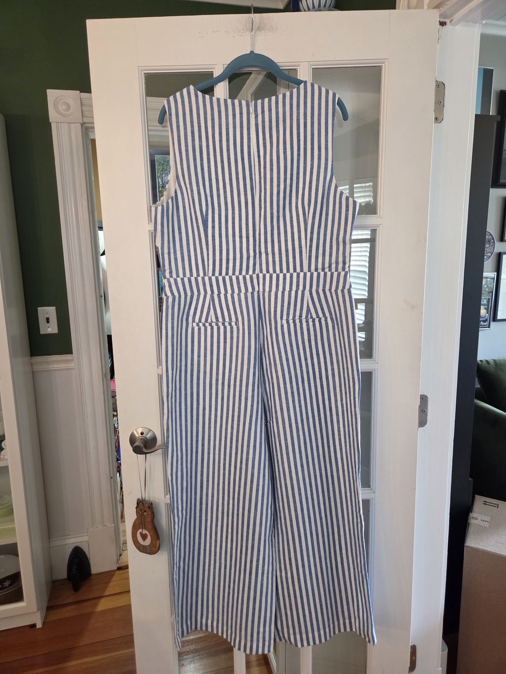 Boden Blue & White Striped Sleeveless Linen Jumpsuit - Size 14R - Picture 4 of 10